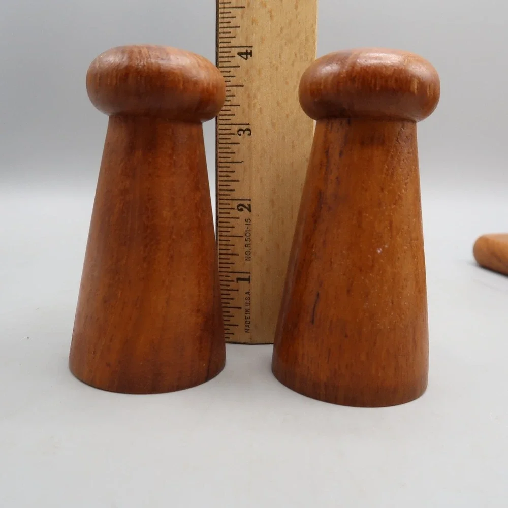 Vintage MCM Pepper and Salt Shaker in Wooden Napkin Holder Lord + Taylor Picnic